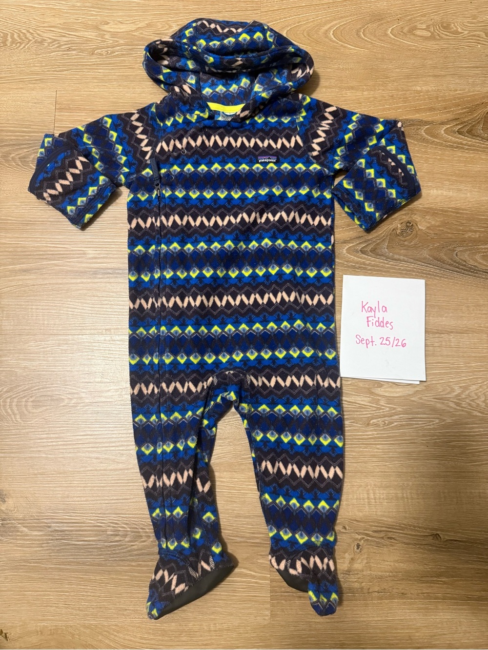 Patagonia Navy, Blue & Green Hooded Fleece Baby One-Piece